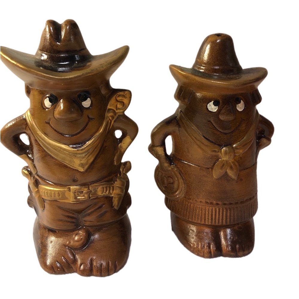 Cowboy Cowgirl Salt Pepper Shakers Treasure Craft Vintage 5" Vintage Western
